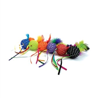 Happy pet tabby patch glitterbal met ratel en veren