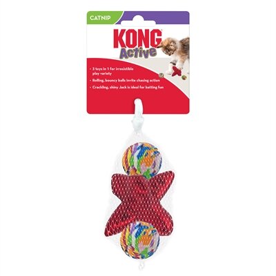 Kong cat active jacks stuiterbal multipack met catnip rood