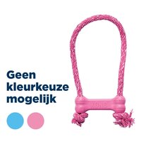 Kong puppy goodie bone rubber met touw roze of lichtblauw assorti